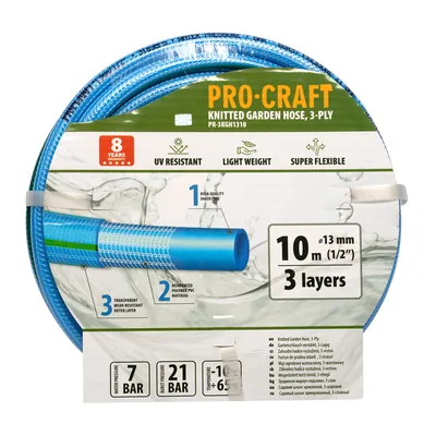 Шланг садовий PRO-CRAFT PR-3KGH1310 (3 шари, Ø 1/2", 10м, сітчасте плет.) синій