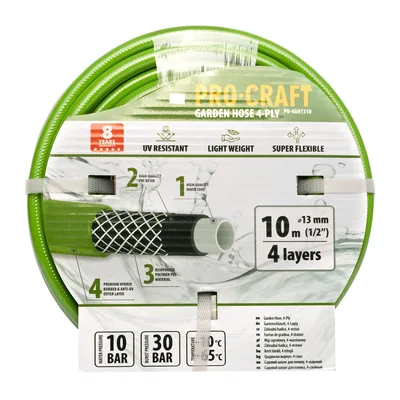 Шланг садовий PRO-CRAFT PR-4GH1310 (4 шари, Ø 1/2", 10м, хрестоподібне плет.) зелений