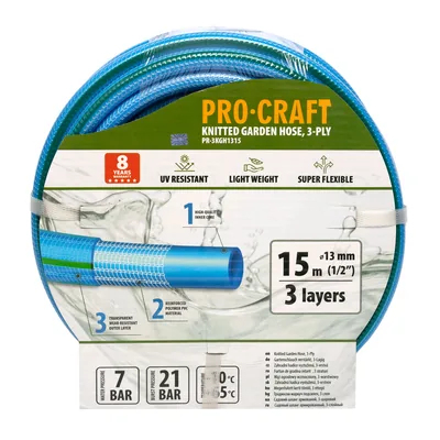 Шланг садовий PRO-CRAFT PR-3KGH1315 (3 шари, Ø 1/2", 15м, сітчасте плет.) синій