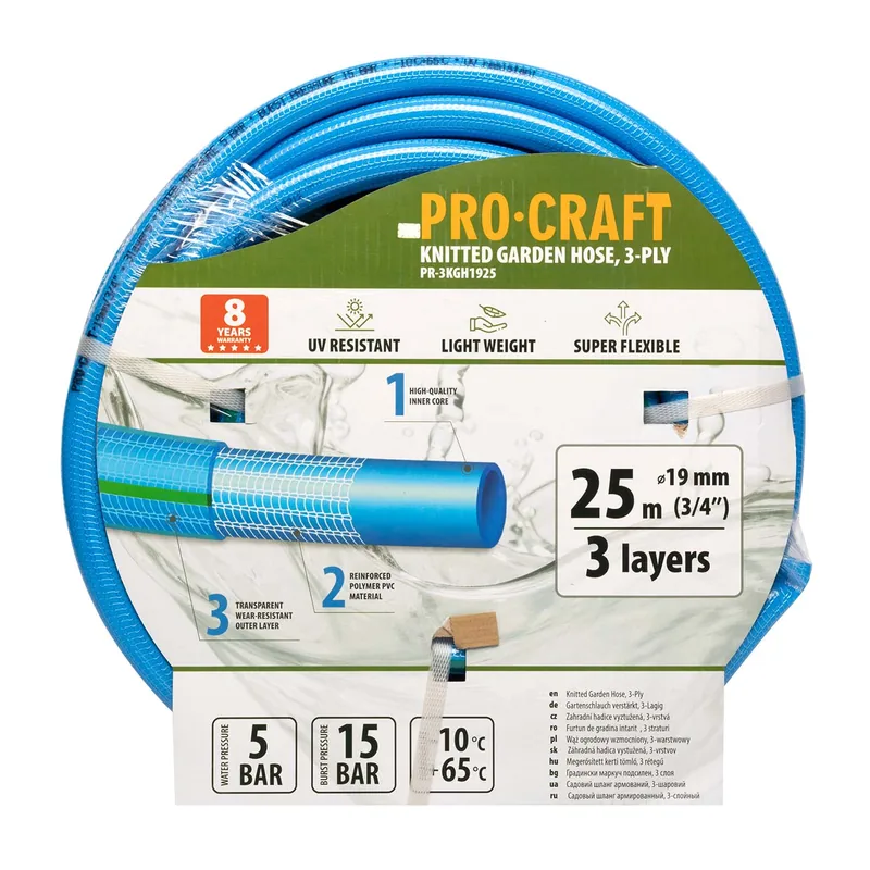 Шланг садовий PRO-CRAFT PR-3KGH1925 (3 шари, Ø 3/4", 25м, сітчасте плет.) синій