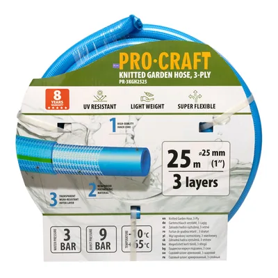 Шланг садовий PRO-CRAFT PR-3KGH2525 (3 шари, Ø 1,0", 25м, сітчасте плет.) синій