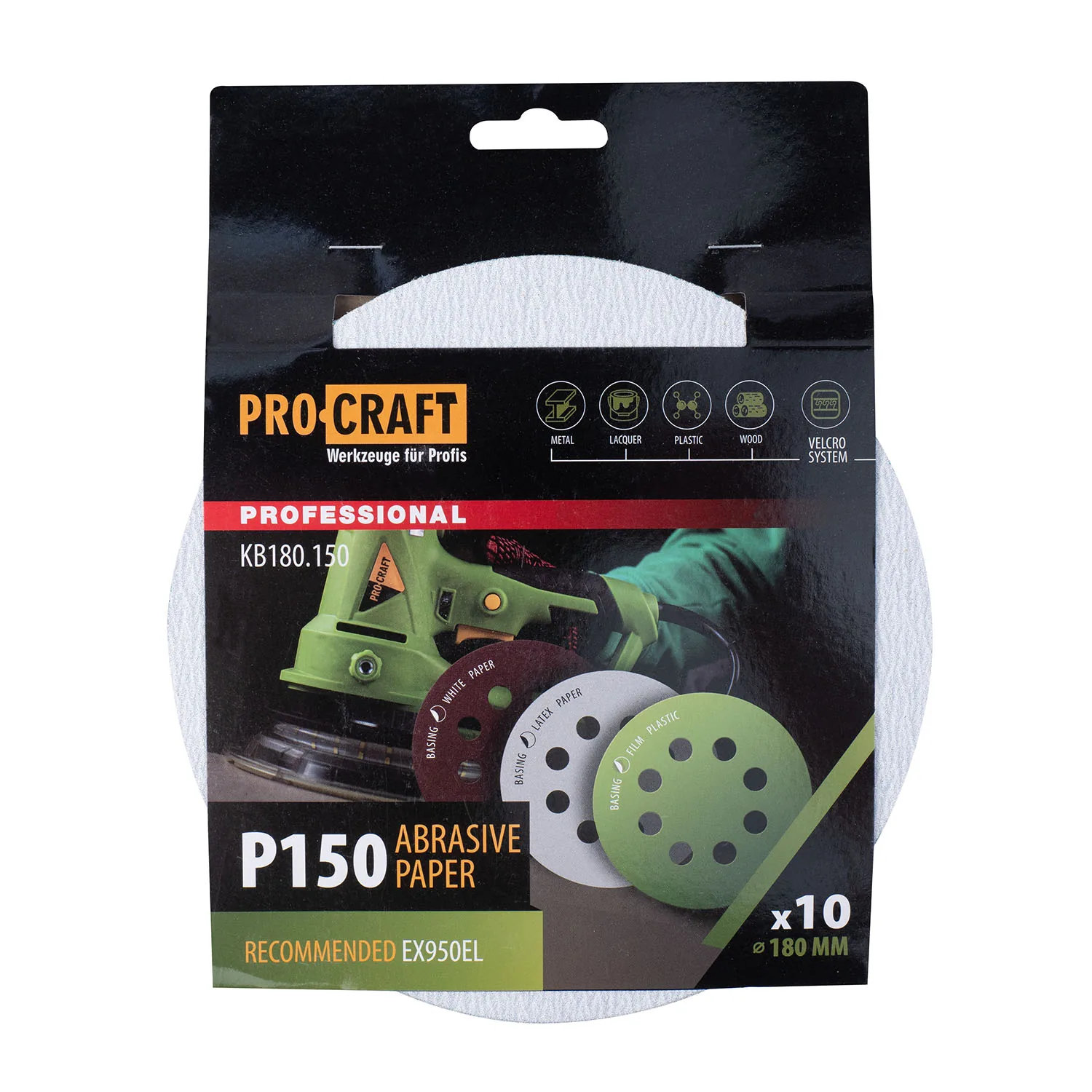 Коло шліфувальне на липучці PRO-CRAFT KB180.150 ( наб.10 шт)