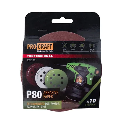 Коло шліфувальне на липучці PRO-CRAFT KD125.80 ( наб.10 шт)