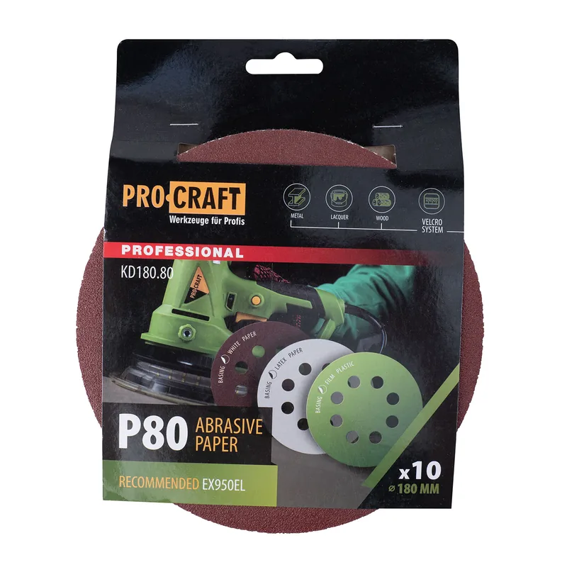 Коло шліфувальне на липучці PRO-CRAFT KD180.80 ( наб.10 шт)