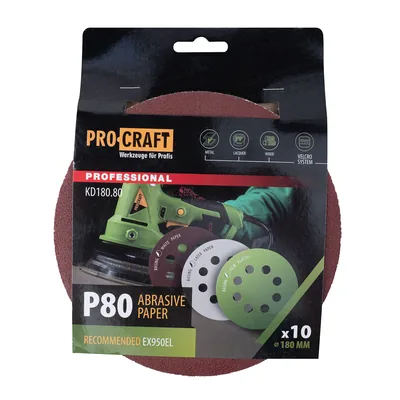 Коло шліфувальне на липучці PRO-CRAFT KD180.80 ( наб.10 шт)