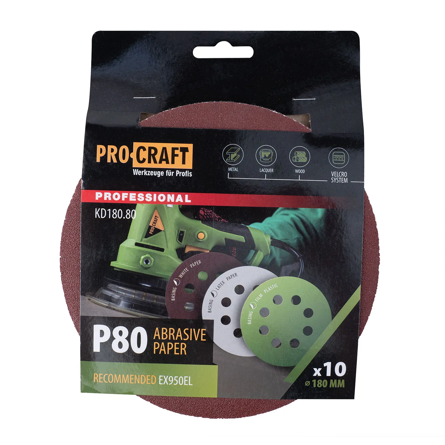 Коло шліфувальне на липучці PRO-CRAFT KD180.80 ( наб.10 шт)