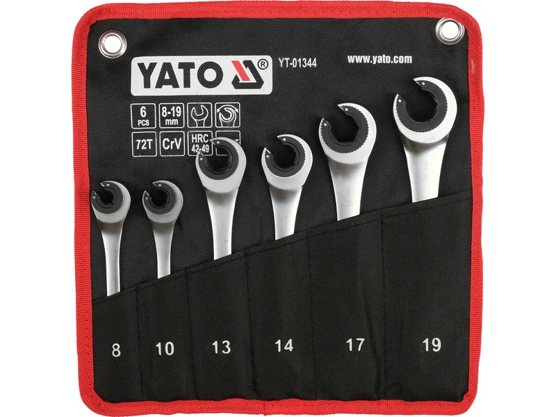 Ключі ріжково-накидні з тріщаткою YATO М 8, 10, 13, 14, 17, 19 мм, компл. 6 шт