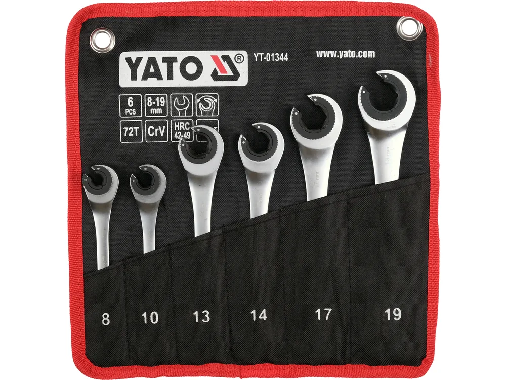 Ключі ріжково-накидні з тріщаткою YATO М 8, 10, 13, 14, 17, 19 мм, компл. 6 шт