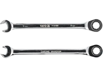 Ключ ріжково-накидний YATO з тріщаткою : CrV, М= 9 мм, L= 130 мм