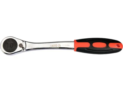 Тріщатка з шестигранником, вигнута YATO: HEX10, HRC 42-48, 72T, Cr-V, з прогумованою ручкою (DW)
