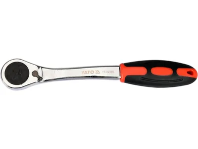 Тріщатка з шестигранником, вигнута YATO: HEX14, HRC 42-48, 72T, Cr-V, з прогумованою ручкою (DW)