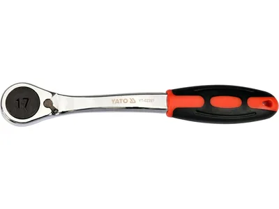 Тріщатка з шестигранником, вигнута YATO: HEX17, HRC 42-48, 72T, Cr-V, з прогумованою ручкою (DW)