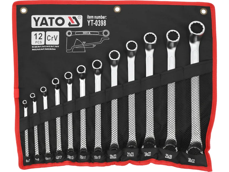 Ключі гнуто - накидні YATO : CrV, М= 6х7-30х32 мм, Набір 12шт.