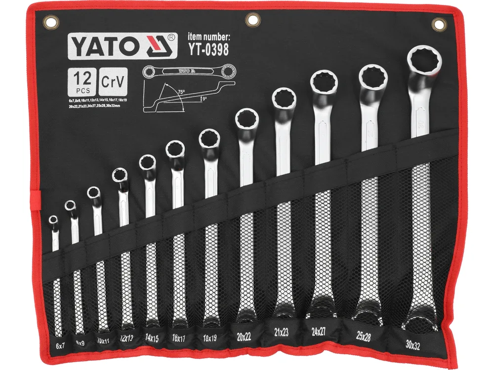 Ключі гнуто - накидні YATO : CrV, М= 6х7-30х32 мм, Набір 12шт.