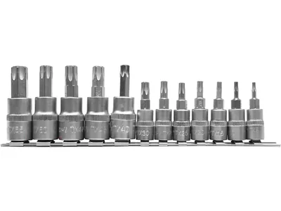 Головки торцеві з насадками YATO : "TORX" Т8-Т30,Т40- Т55, квадрат 1/4, 3/8". Набір 12 шт.