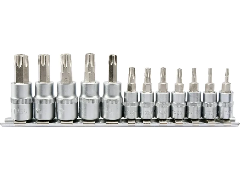 Головки торцеві з насадками YATO : "TORX TEMPERPROOF", квадрат 1/4, 3/8". Набір 12 шт.