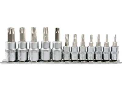 Головки торцеві з насадками YATO : "TORX TEMPERPROOF", квадрат 1/4, 3/8". Набір 12 шт.