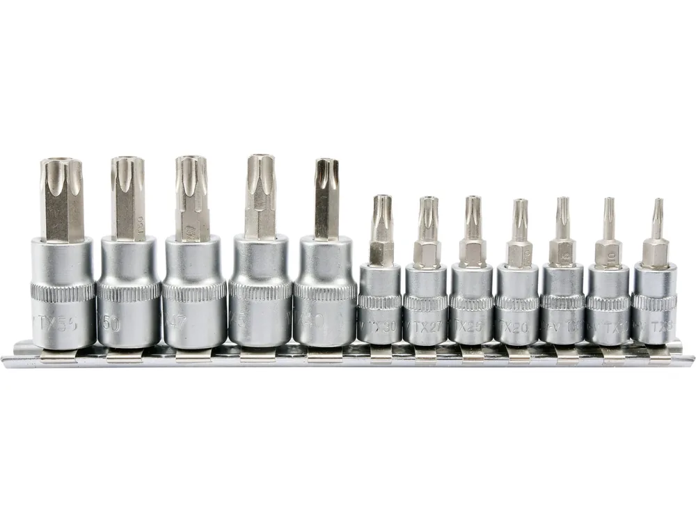 Головки торцеві з насадками YATO : "TORX TEMPERPROOF", квадрат 1/4, 3/8". Набір 12 шт.