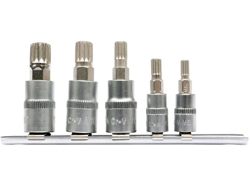Головки торцеві з насадками YATO: "SPLINE" M5,M6, квадрат 1/4",M8,10,12, квадрат 3/8".Набір 5 шт