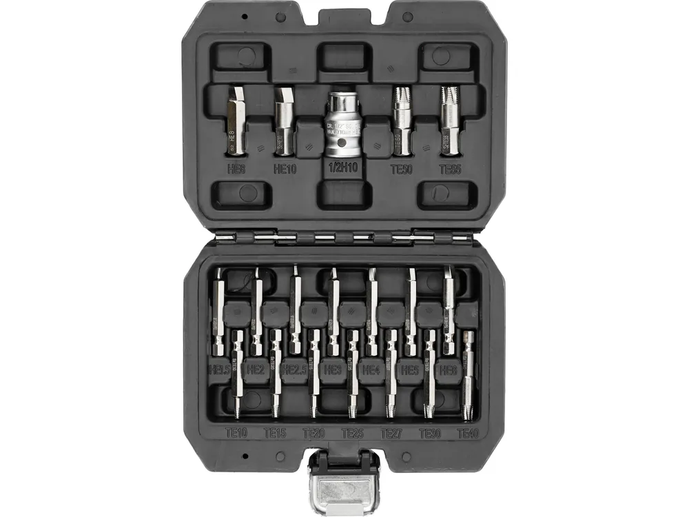 Набір біт екстракторів для викручування Hex і Torx YATO з шпинделем 1/4" і 3/8", 19 елем.