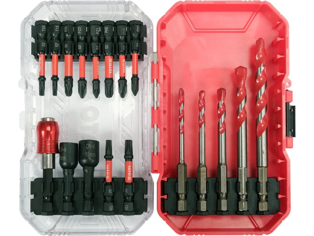 Набір насадок викруткових ударних YATO шліци: PH, PZ, Torx, з тримачем 1/4" + 5 свердл, 18елем.