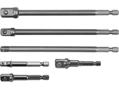 Тримачі-адаптери торцевих головок YATO: квадрат-1/4",3/8",1/2", L=50 і 150мм, HEX-1/4" Cr-V. 6шт