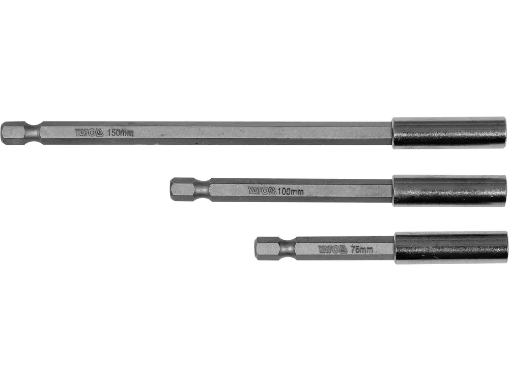 Тримачі насадок викруткових YATO шпиндель HEX - 1/4", L= 75, 100, 150 мм, 3 шт