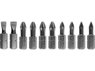 Набір насадок викруткових YATO : SL5, SL6, PH1/1, PH2/2, PZ1/1, PZ2/2, L= 25 мм. 10 шт.