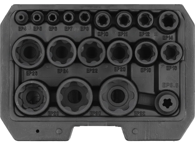Набір головок торцевих TORX Plus YATO ЕP4-ЕP32, квадрати: 1/4", 3/8", 1/2", 19 шт.