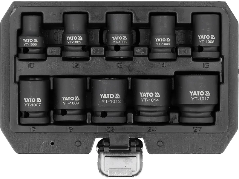 Набір головок торцевих ударних YATO 6-гранних з квадратом 1/2", M10- M27 мм. 10 шт.
