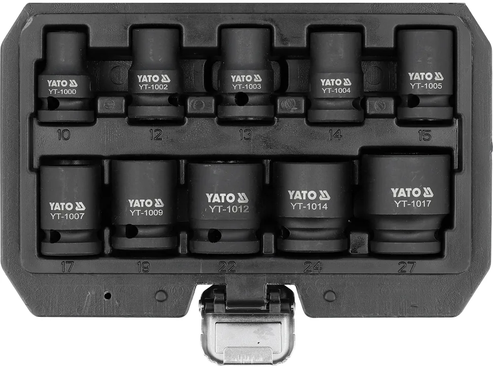 Набір головок торцевих ударних YATO 6-гранних з квадратом 1/2", M10- M27 мм. 10 шт.