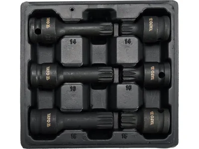 Набір насадок викруткових ударних YATO: SPLINE M14 M16 M18 квадрат 1/2". L= 43/78мм CrMo, 6 Од.