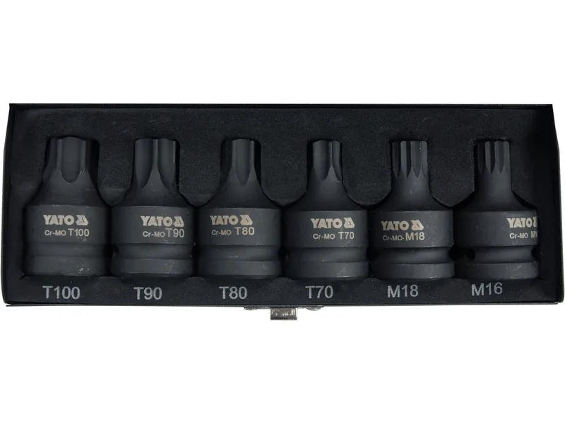 Набір насадок викруткових ударних YATO: TORX/SPLINE T70-100, M16-M18. квадрат 3/4". Cr-Mo. 6 Од