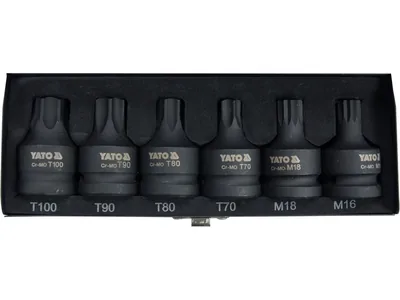 Набір насадок викруткових ударних YATO: TORX/SPLINE T70-100, M16-M18. квадрат 3/4". Cr-Mo. 6 Од