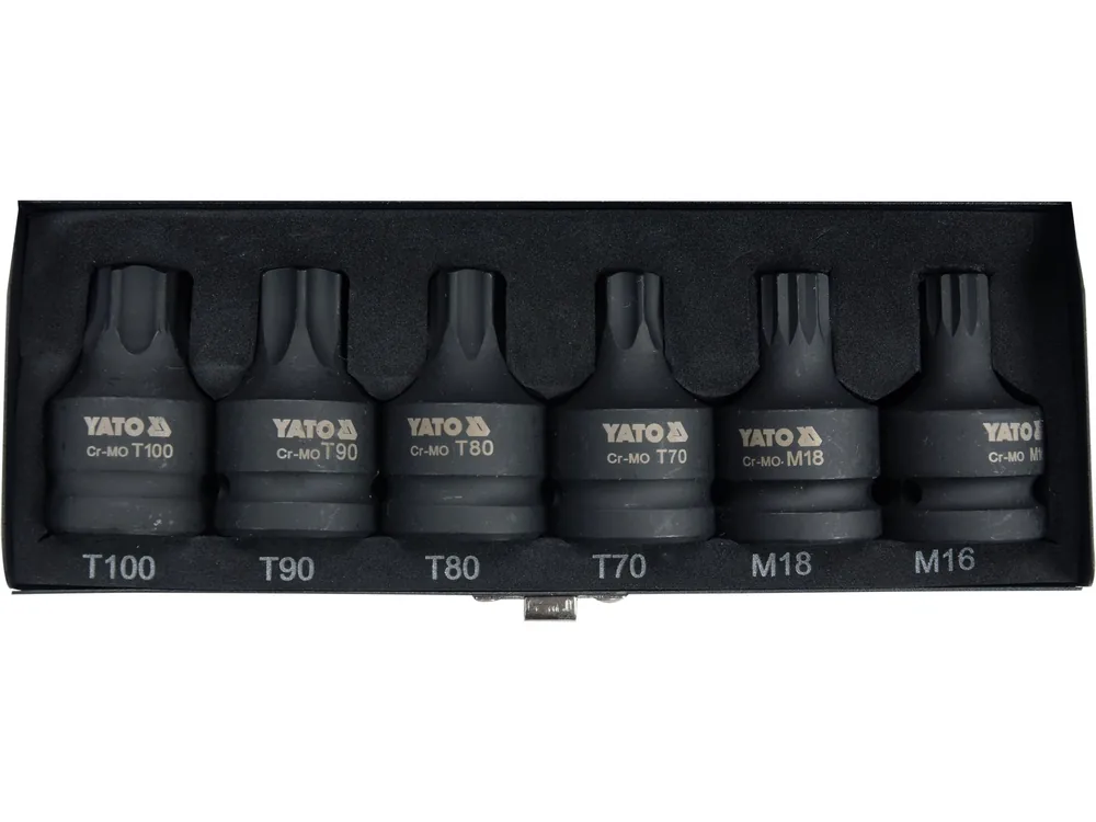 Набір насадок викруткових ударних YATO: TORX/SPLINE T70-100, M16-M18. квадрат 3/4". Cr-Mo. 6 Од