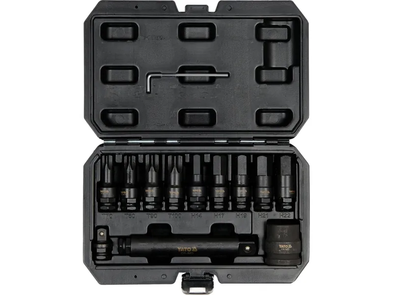 Набір насадок викруткових ударних YATO : TORX/HEX до квадратів 1/2", 3/4", 12 елем..
