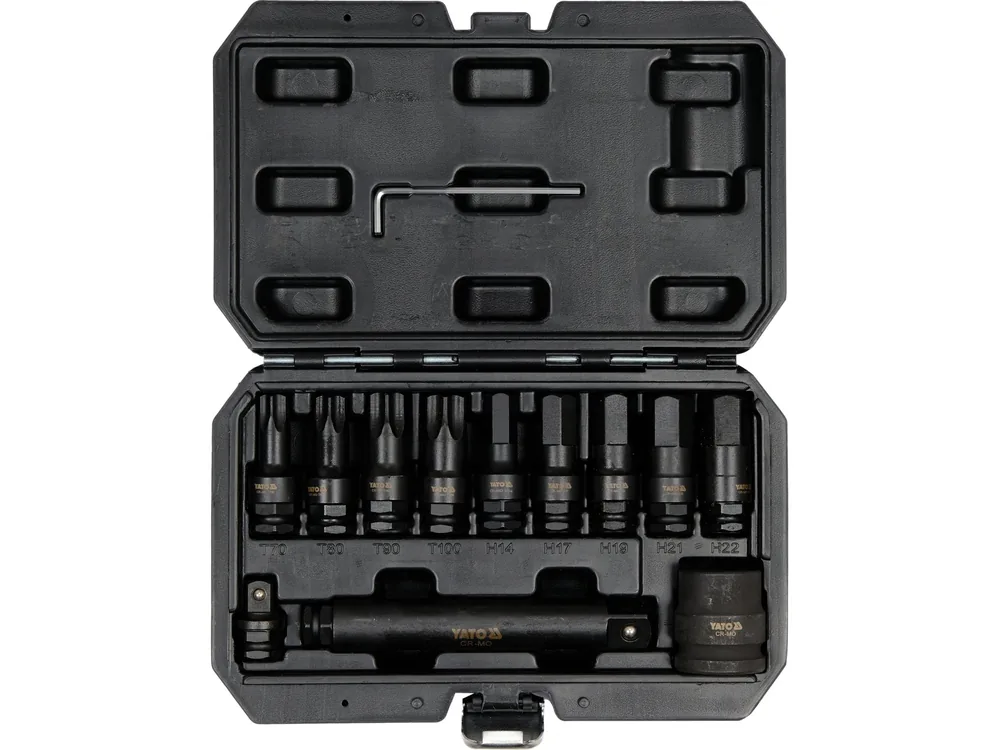 Набір насадок викруткових ударних YATO : TORX/HEX до квадратів 1/2", 3/4", 12 елем..