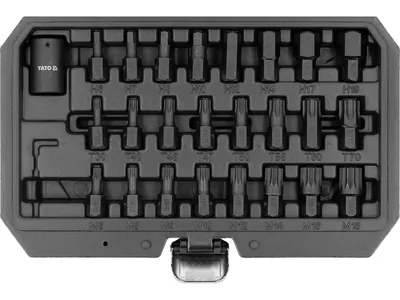 Набір насадок викруткових ударних YATO: HEX/TORX/SPLINE M6-M19, T30-70, квадрат 1.2". 25 елем.