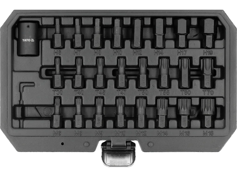 Набір насадок викруткових ударних YATO: HEX/TORX/SPLINE M6-M19, T30-70, квадрат 1.2". 25 елем.
