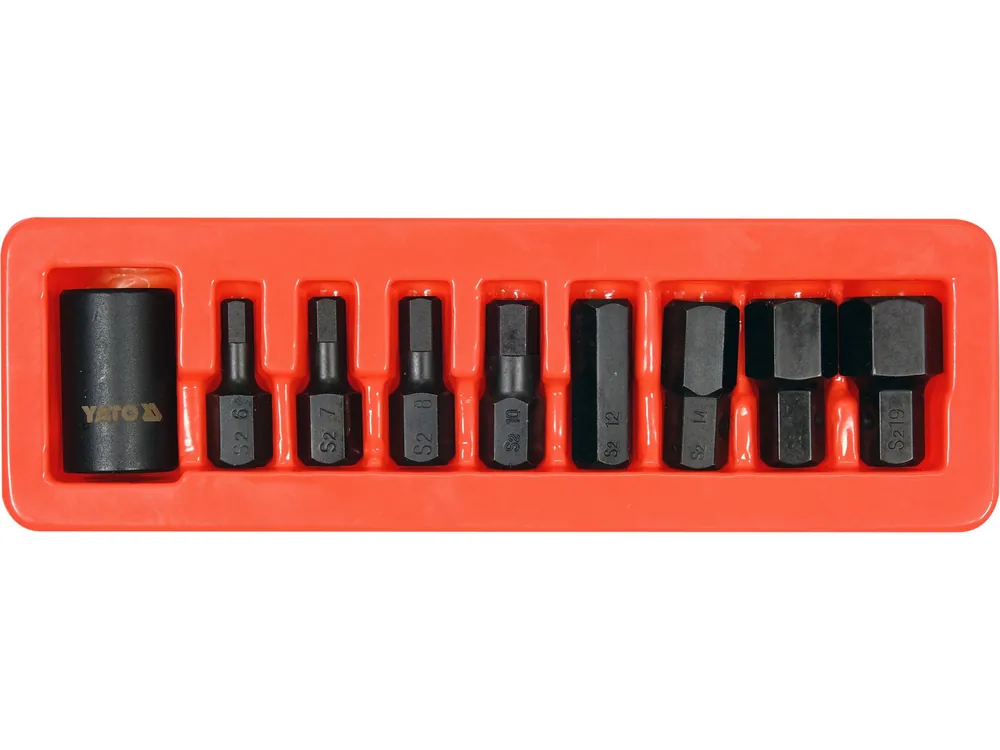 Набір насадок викруткових ударних YATO : HEX M6-M19 з 6-гран. шпинделем- 1/2". 9 Од.