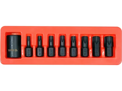 Набір насадок викруткових ударних YATO : TORX T30-T70 з 6-гр. адаптером 1/2". 9 Од.