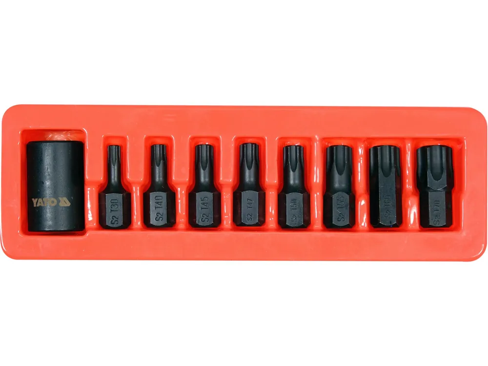 Набір насадок викруткових ударних YATO : TORX T30-T70 з 6-гр. адаптером 1/2". 9 Од.