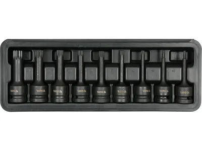Набір насадок викруткових ударних YATO : SPLINE M4-M16. квадрат 1/2"; CrMo, 9 Од + кейс