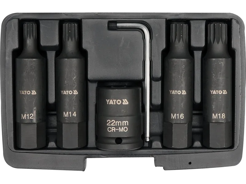 Набір насадок викруткових ударних YATO : SPLINE M12-М22 мм. квадрат 3/4". 6 Од.
