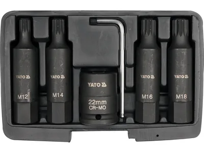 Набір насадок викруткових ударних YATO : SPLINE M12-М22 мм. квадрат 3/4".  6 Од.