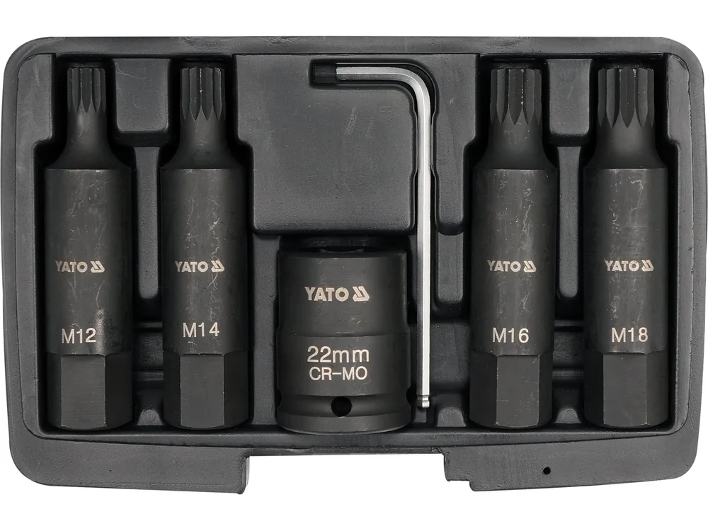 Набір насадок викруткових ударних YATO : SPLINE M12-М22 мм. квадрат 3/4". 6 Од.