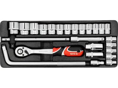 Набір головок торцевих YATO : квадрат 1/2", M10-32 з інструментами. 25 шт.