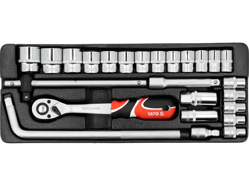 Набір головок торцевих YATO : квадрат 1/2", M10-32 з інструментами. 25 шт.