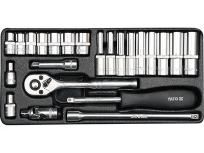 Набір головок торцевих YATO : квадрат 1/4", М4-13 з інструментами. 23 шт.