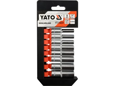 Набір головок торцевих подовжених YATO : квадрат 1/4", М 5,5-13 мм, L= 50 мм. 8 Шт.